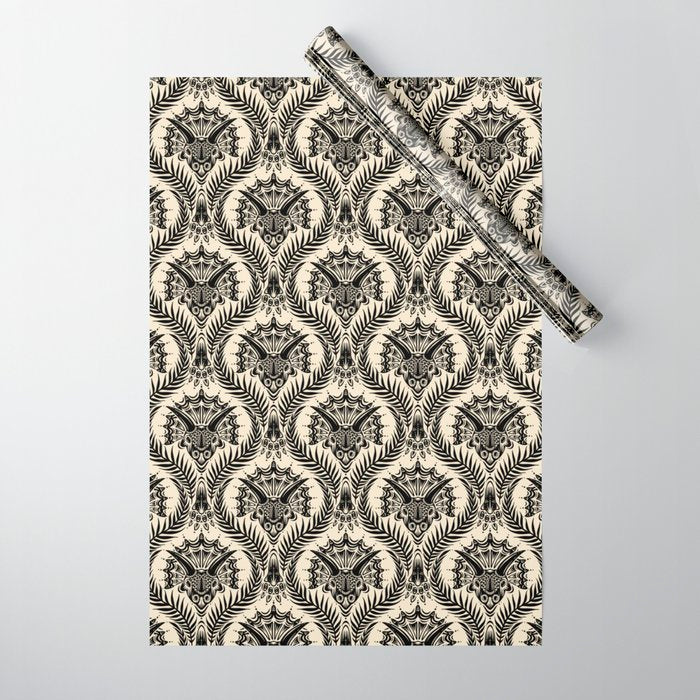 Triceratops Damask - black and cream Wrapping Paper Gallery Image 1