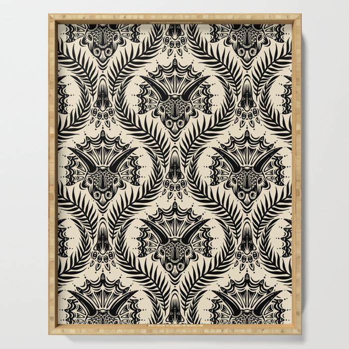 Triceratops Damask - black and cream Serving Tray Gallery Image 1