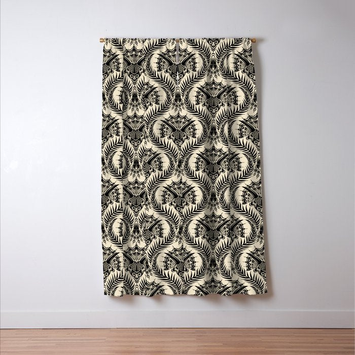 Triceratops Damask - black and cream Window Curtain Gallery Image 3
