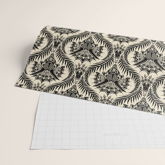 Triceratops Damask - black and cream Wrapping Paper Gallery Image 2