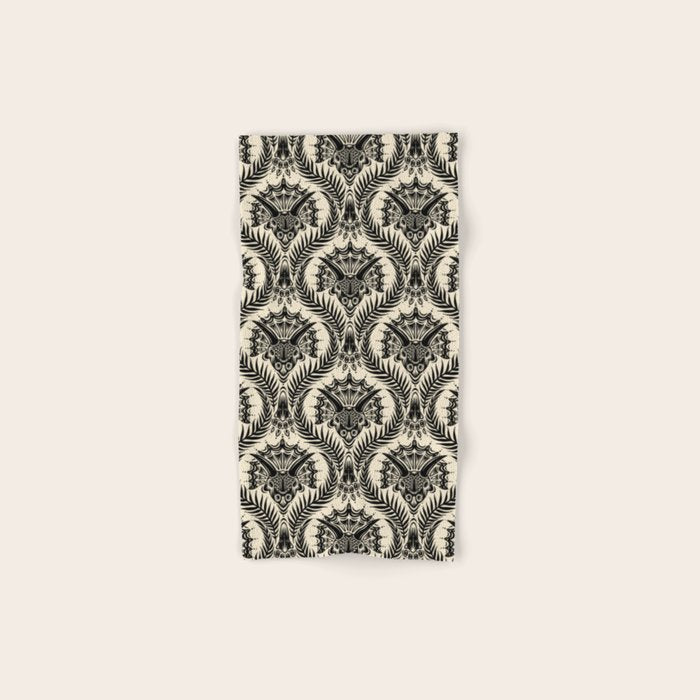 Triceratops Damask - black and cream Bath Towel Gallery Image 1