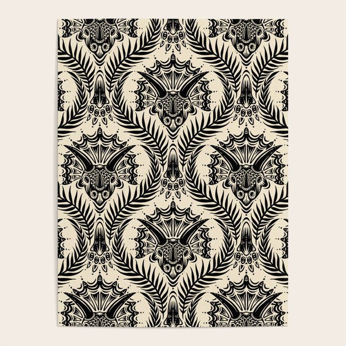 Triceratops Damask - black and cream Poster Gallery Image 4