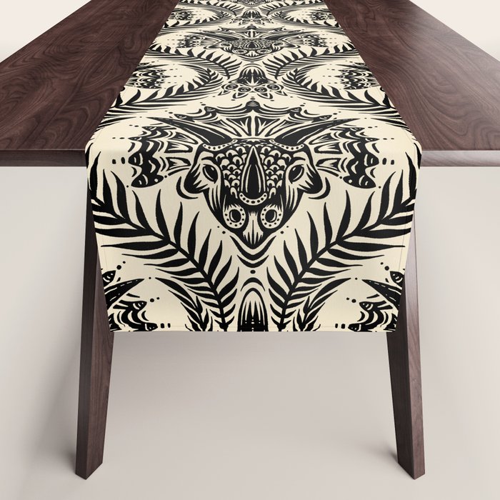 Triceratops Damask - black and cream Table Runner Gallery Image 1