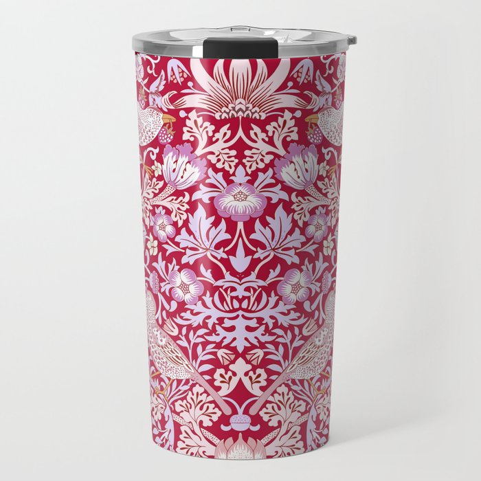 William Morris Strawberry Thief Hot Fuschia Pink Travel Mug Gallery Image 1