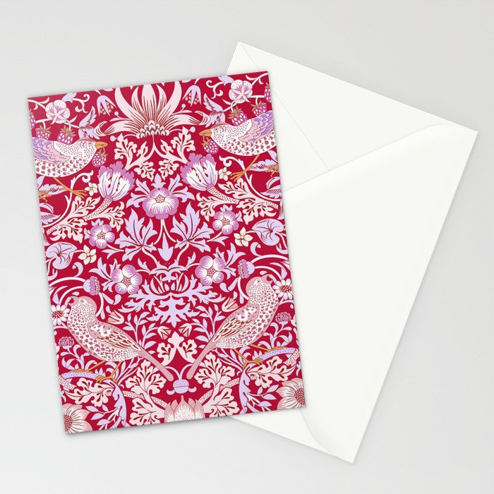 William Morris Strawberry Thief Hot Fuschia Pink Stationery Card Gallery Image 2