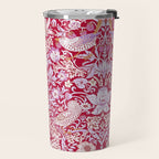 William Morris Strawberry Thief Hot Fuschia Pink Travel Mug Gallery Image 2