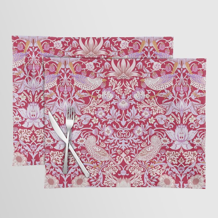 William Morris Strawberry Thief Hot Fuschia Pink Placemat Gallery Image 1