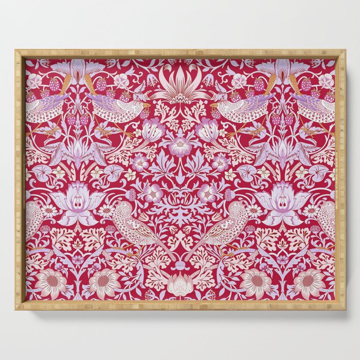 William Morris Strawberry Thief Hot Fuschia Pink Serving Tray Gallery Image 1