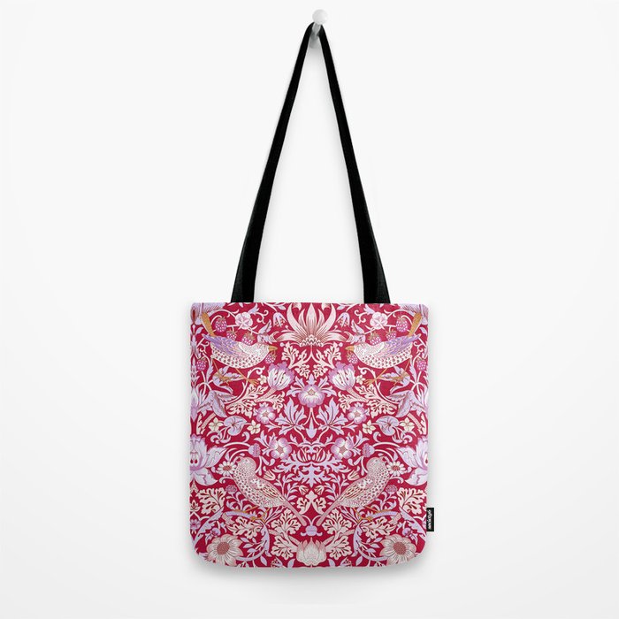 William Morris Strawberry Thief Hot Fuschia Pink Tote Bag Gallery Image 2