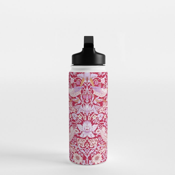 William Morris Strawberry Thief Hot Fuschia Pink Water Bottle Gallery Image 3