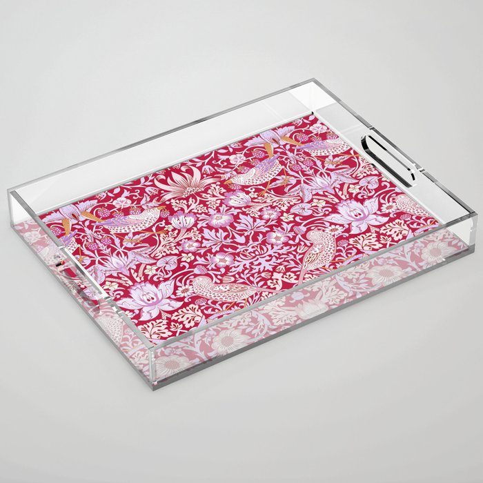 William Morris Strawberry Thief Hot Fuschia Pink Acrylic Tray Gallery Image 1