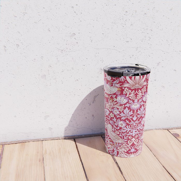 William Morris Strawberry Thief Hot Fuschia Pink Travel Mug Gallery Image 4