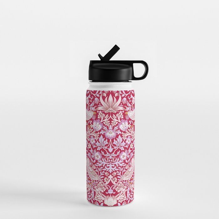 William Morris Strawberry Thief Hot Fuschia Pink Water Bottle Gallery Image 1