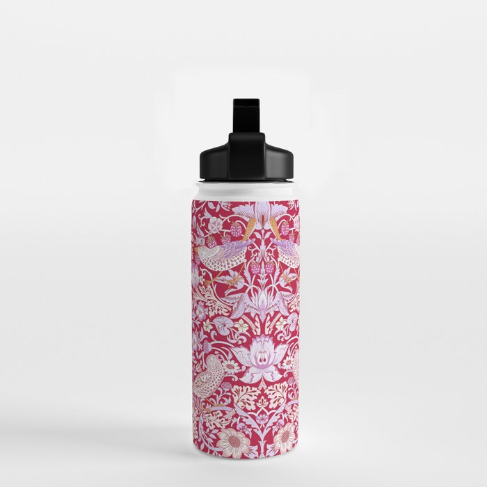 William Morris Strawberry Thief Hot Fuschia Pink Water Bottle Gallery Image 2