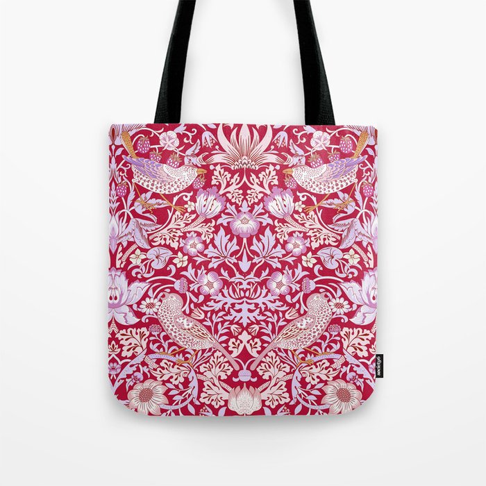 William Morris Strawberry Thief Hot Fuschia Pink Tote Bag Gallery Image 1