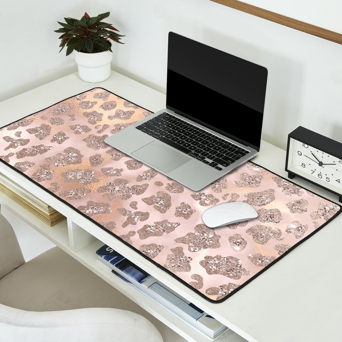 Rosegold Blush Leopard Glitter   Desk Mat Gallery Image 2
