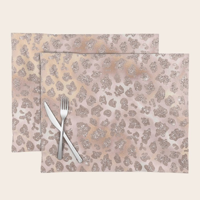 Rosegold Blush Leopard Glitter   Placemat Gallery Image 1