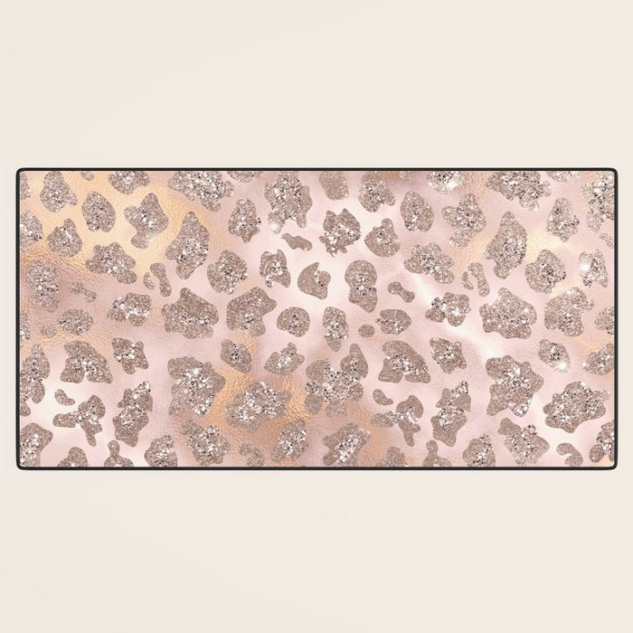 Rosegold Blush Leopard Glitter   Desk Mat Gallery Image 3