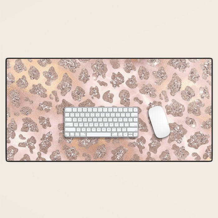 Rosegold Blush Leopard Glitter   Desk Mat Gallery Image 1