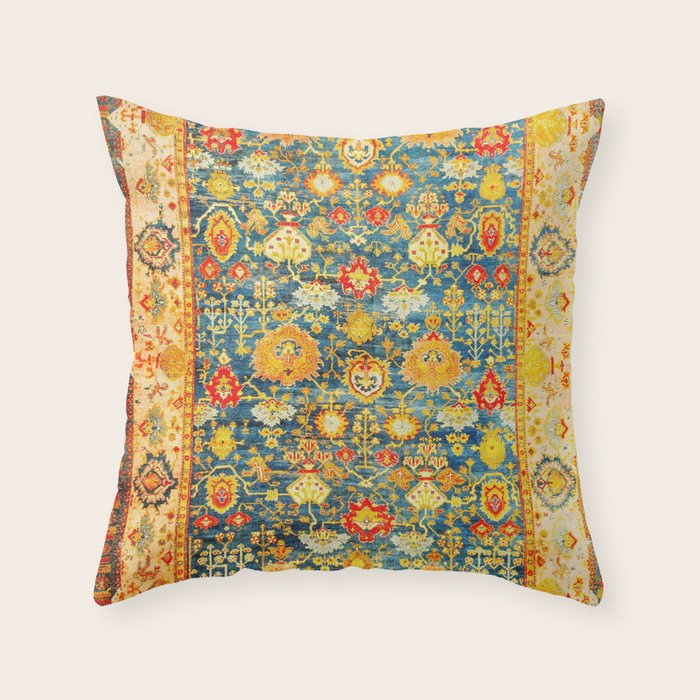 Antique Oushak Turkish Rug Print Throw Pillow Gallery Image 6