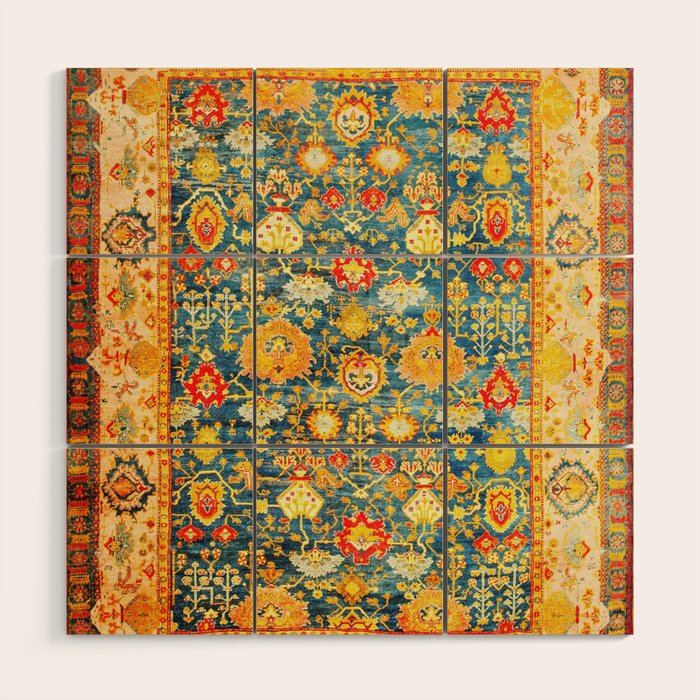 Antique Oushak Turkish Rug Print Wood Wall Art Gallery Image 1