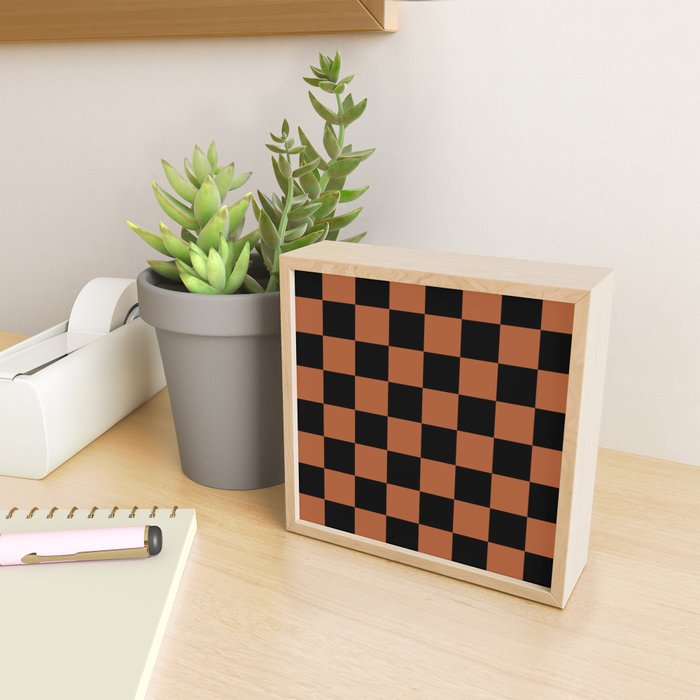 Checkerboard Check Geometric Checked Pattern Rust and Black Mini Art Print Gallery Image 2