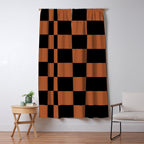 Checkerboard Check Geometric Checked Pattern Rust and Black Window Curtain Gallery Image 5