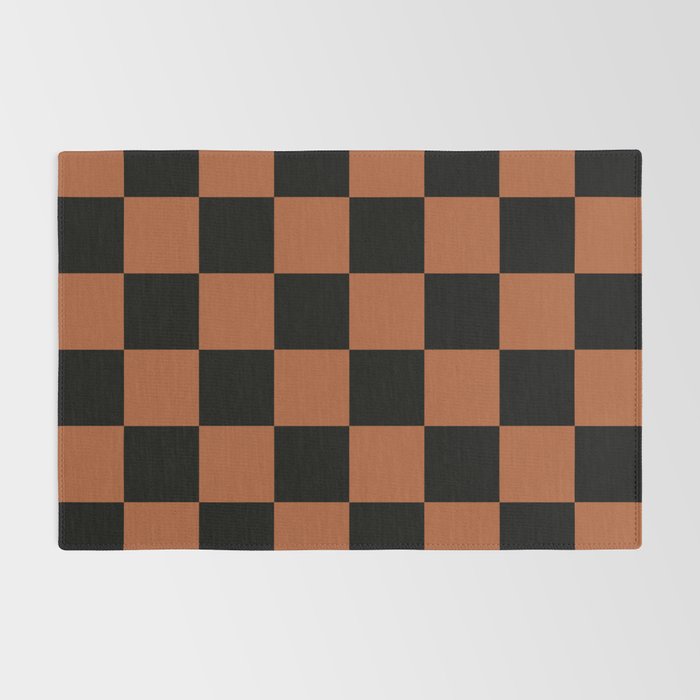 Checkerboard Check Geometric Checked Pattern Rust and Black Rug Gallery Image 2