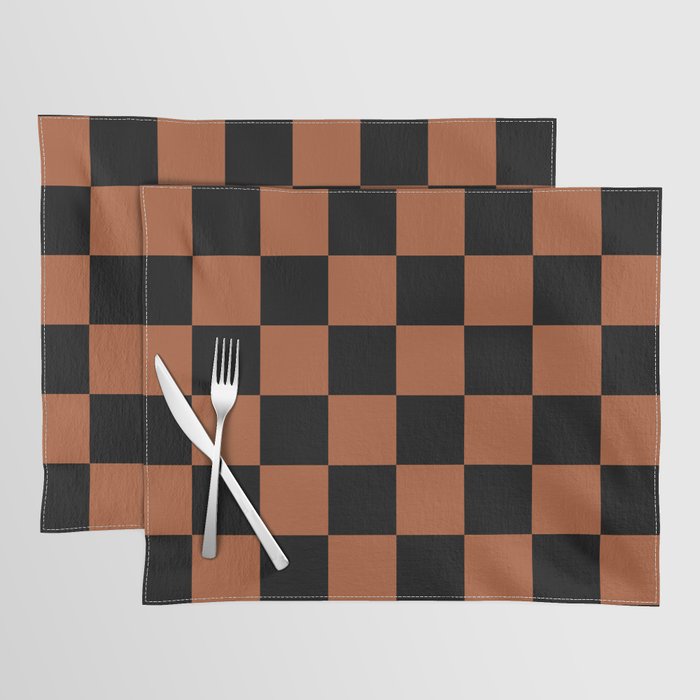 Checkerboard Check Geometric Checked Pattern Rust and Black Placemat Gallery Image 1