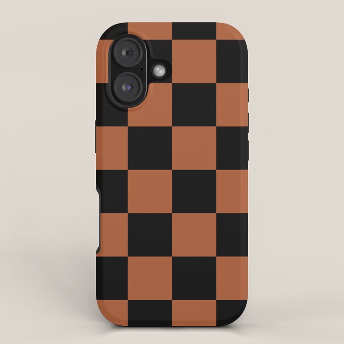 Checkerboard Check Geometric Checked Pattern Rust and Black iPhone Case Gallery Image 1