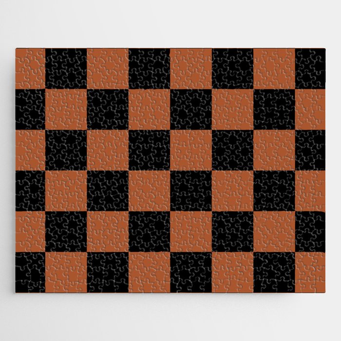 Checkerboard Check Geometric Checked Pattern Rust and Black Jigsaw Puzzle Gallery Image 1