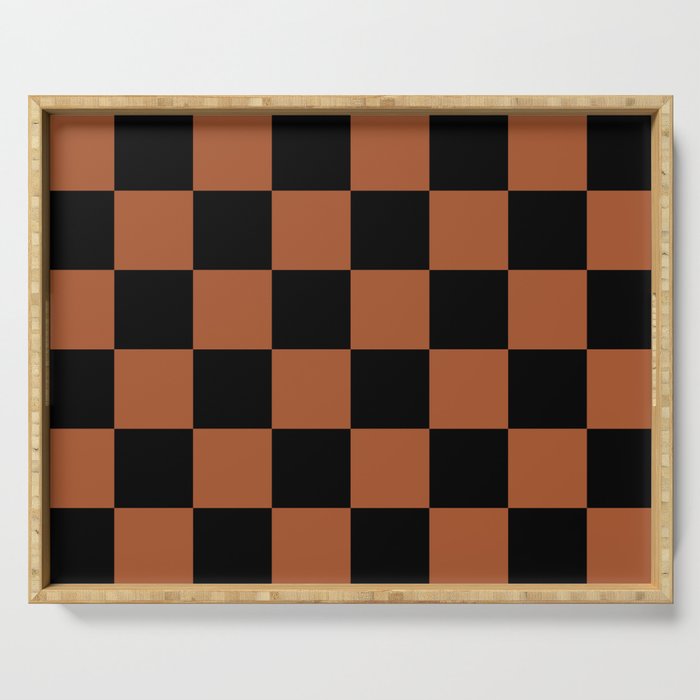 Checkerboard Check Geometric Checked Pattern Rust and Black Serving Tray Gallery Image 1