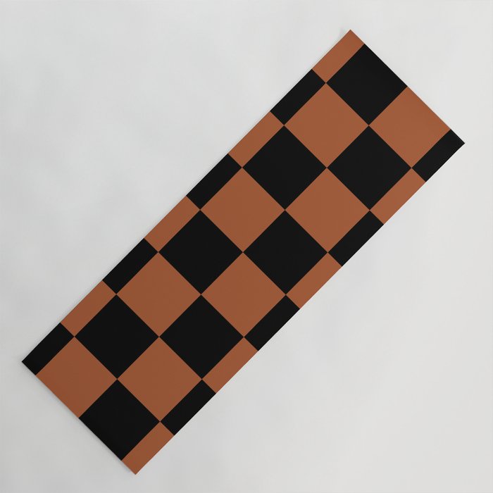 Checkerboard Check Geometric Checked Pattern Rust and Black Yoga Mat Gallery Image 1