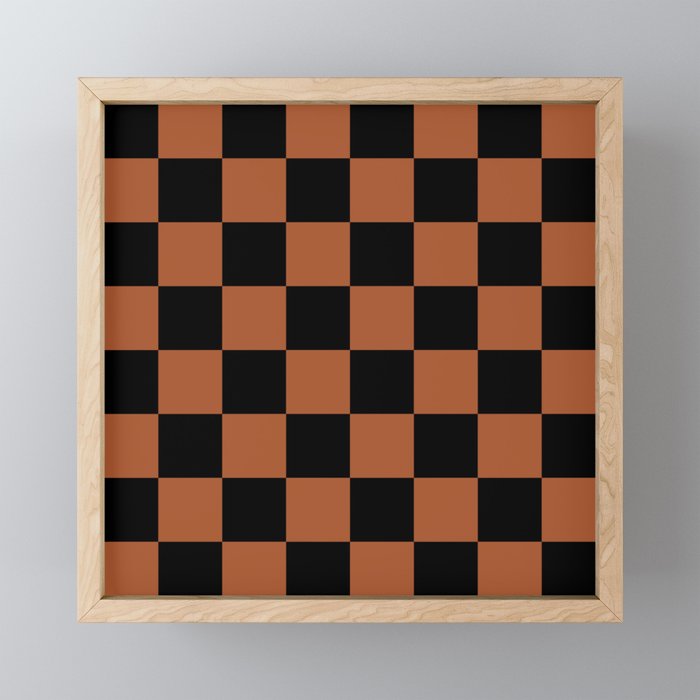 Checkerboard Check Geometric Checked Pattern Rust and Black Mini Art Print Gallery Image 1