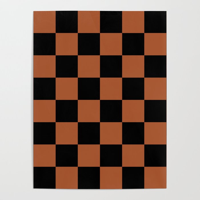 Checkerboard Check Geometric Checked Pattern Rust and Black Poster Gallery Image 4