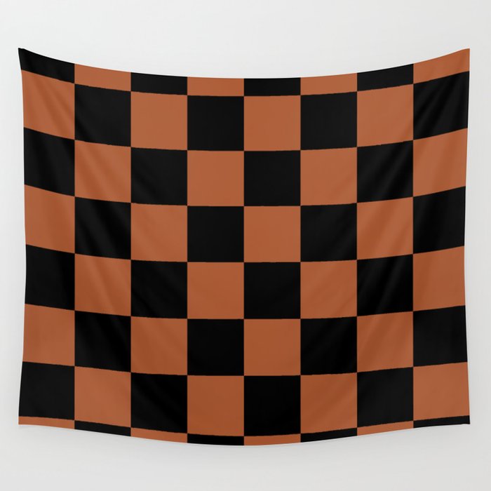 Checkerboard Check Geometric Checked Pattern Rust and Black Wall Tapestry Gallery Image 4