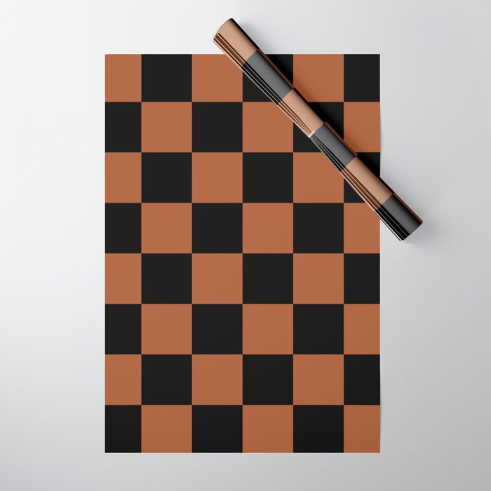 Checkerboard Check Geometric Checked Pattern Rust and Black Wrapping Paper Gallery Image 1