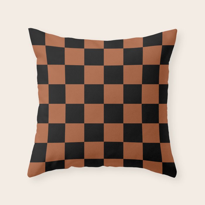Checkerboard Check Geometric Checked Pattern Rust and Black Throw Pillow Gallery Image 1