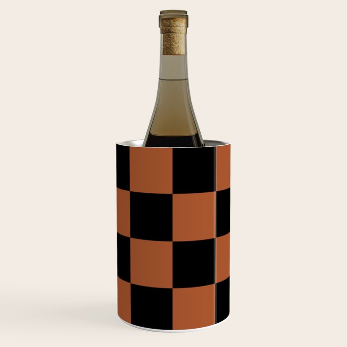 Checkerboard Check Geometric Checked Pattern Rust and Black Wine Chiller Gallery Image 1