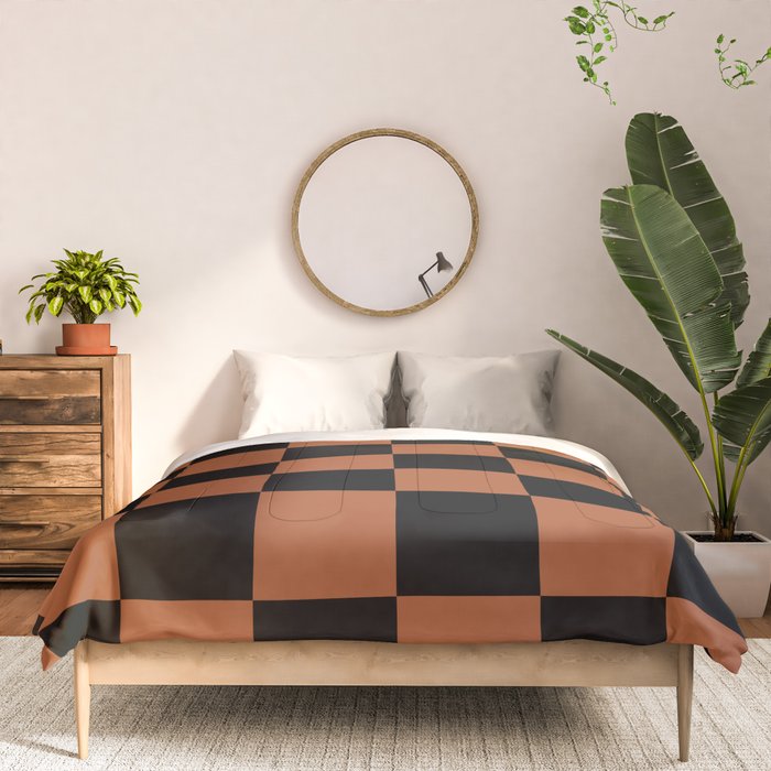 Checkerboard Check Geometric Checked Pattern Rust and Black Comforter Gallery Image 3