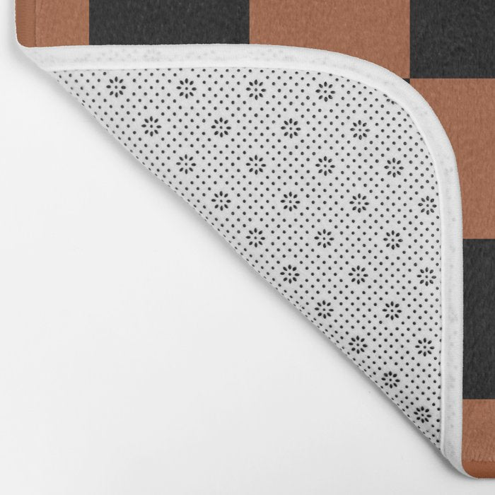 Checkerboard Check Geometric Checked Pattern Rust and Black Bath Mat Gallery Image 2