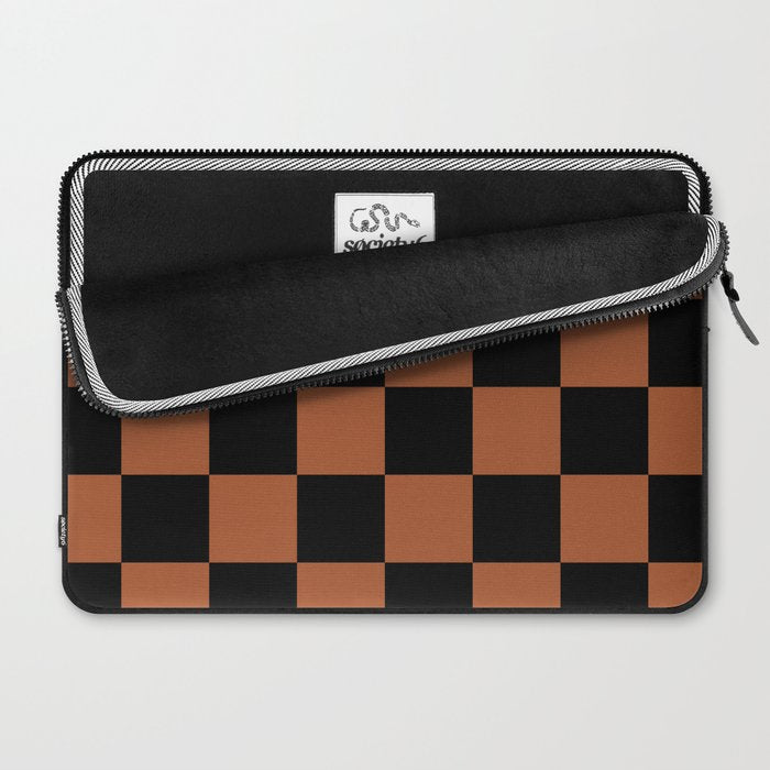 Checkerboard Check Geometric Checked Pattern Rust and Black Laptop Sleeve Gallery Image 2