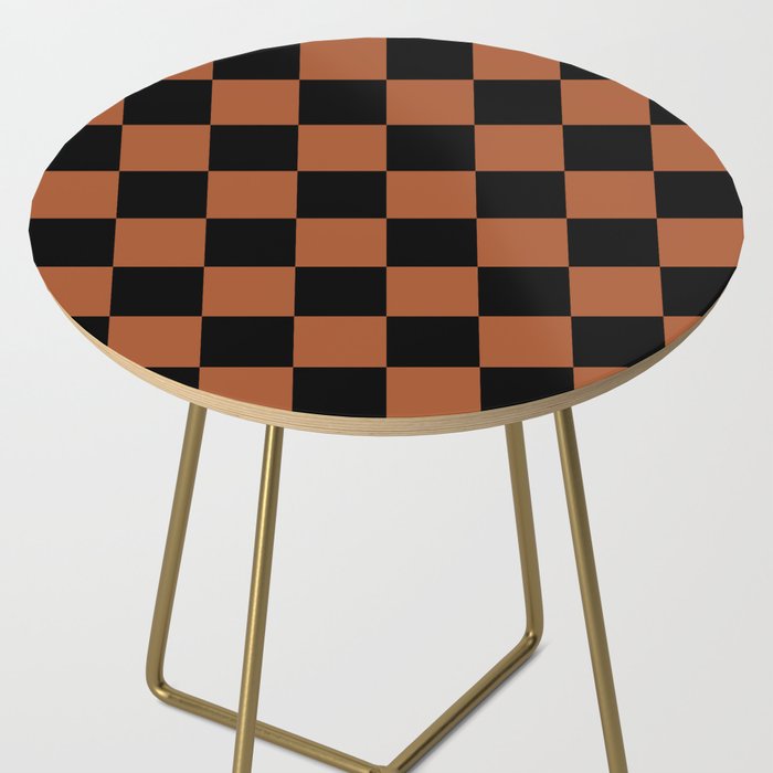 Checkerboard Check Geometric Checked Pattern Rust and Black Side Table Gallery Image 2