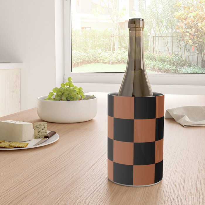 Checkerboard Check Geometric Checked Pattern Rust and Black Wine Chiller Gallery Image 4