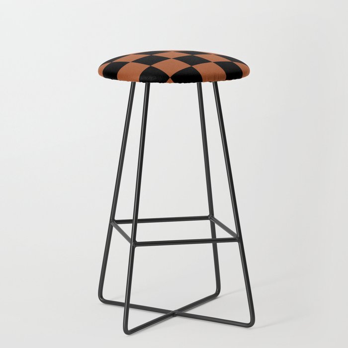 Checkerboard Check Geometric Checked Pattern Rust and Black Stool Gallery Image 1