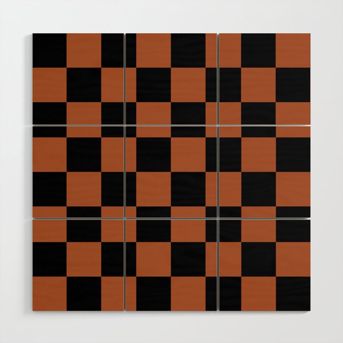 Checkerboard Check Geometric Checked Pattern Rust and Black Wood Wall Art Gallery Image 1