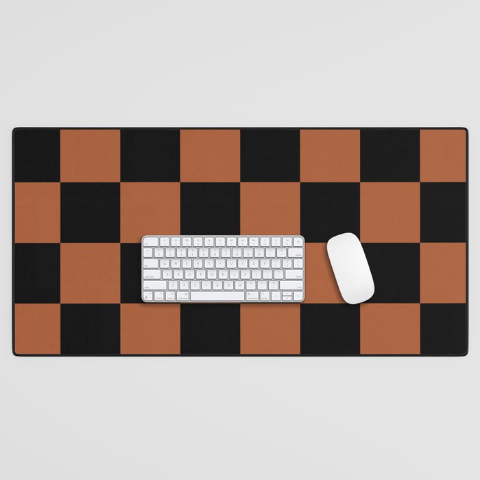 Checkerboard Check Geometric Checked Pattern Rust and Black Desk Mat Gallery Image 1