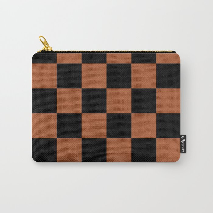 Checkerboard Check Geometric Checked Pattern Rust and Black Carry All Pouch Gallery Image 1