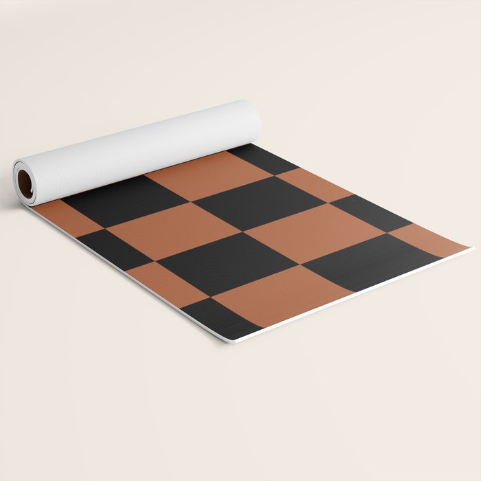 Checkerboard Check Geometric Checked Pattern Rust and Black Yoga Mat Gallery Image 2