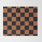 Checkerboard Check Geometric Checked Pattern Rust and Black Throw Blanket Gallery Image 2